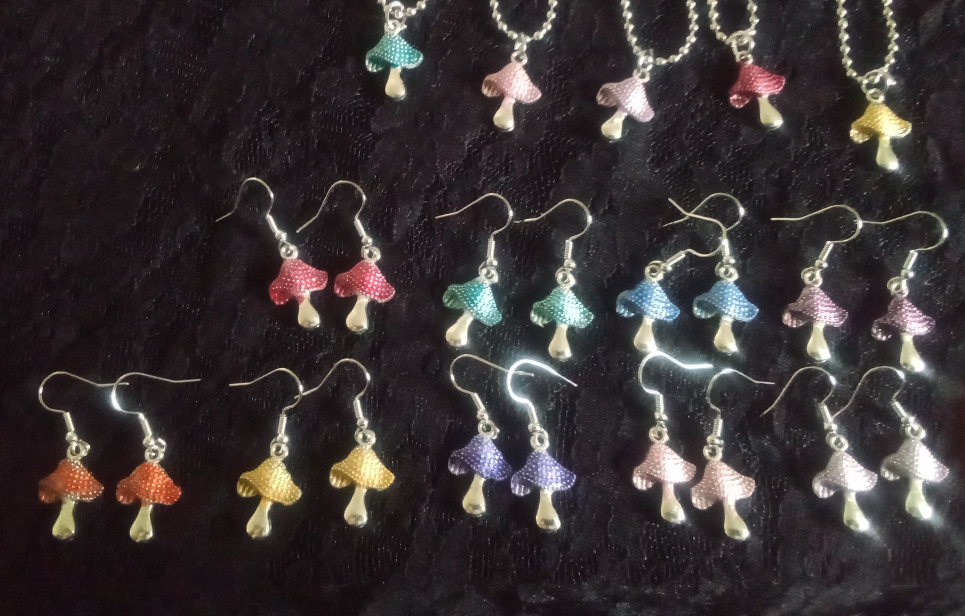 Painted colorful Kawaii Boho Goth Psychedelic Mushroom Earrings