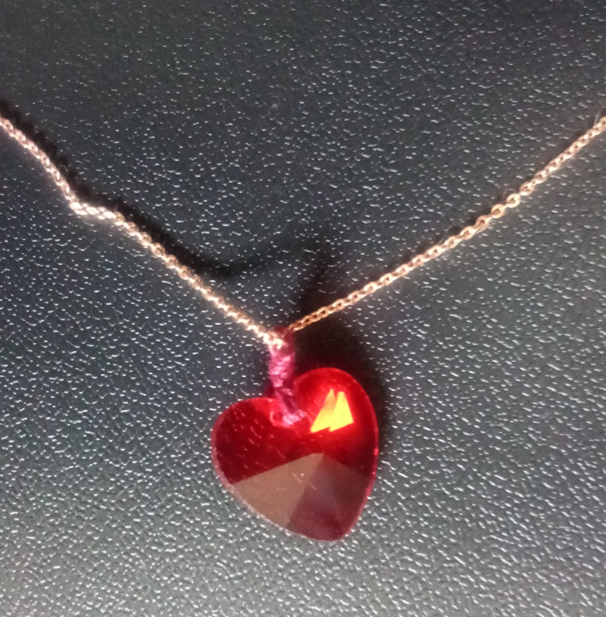 Red Glass Heart rose gold plated chain pendant necklace