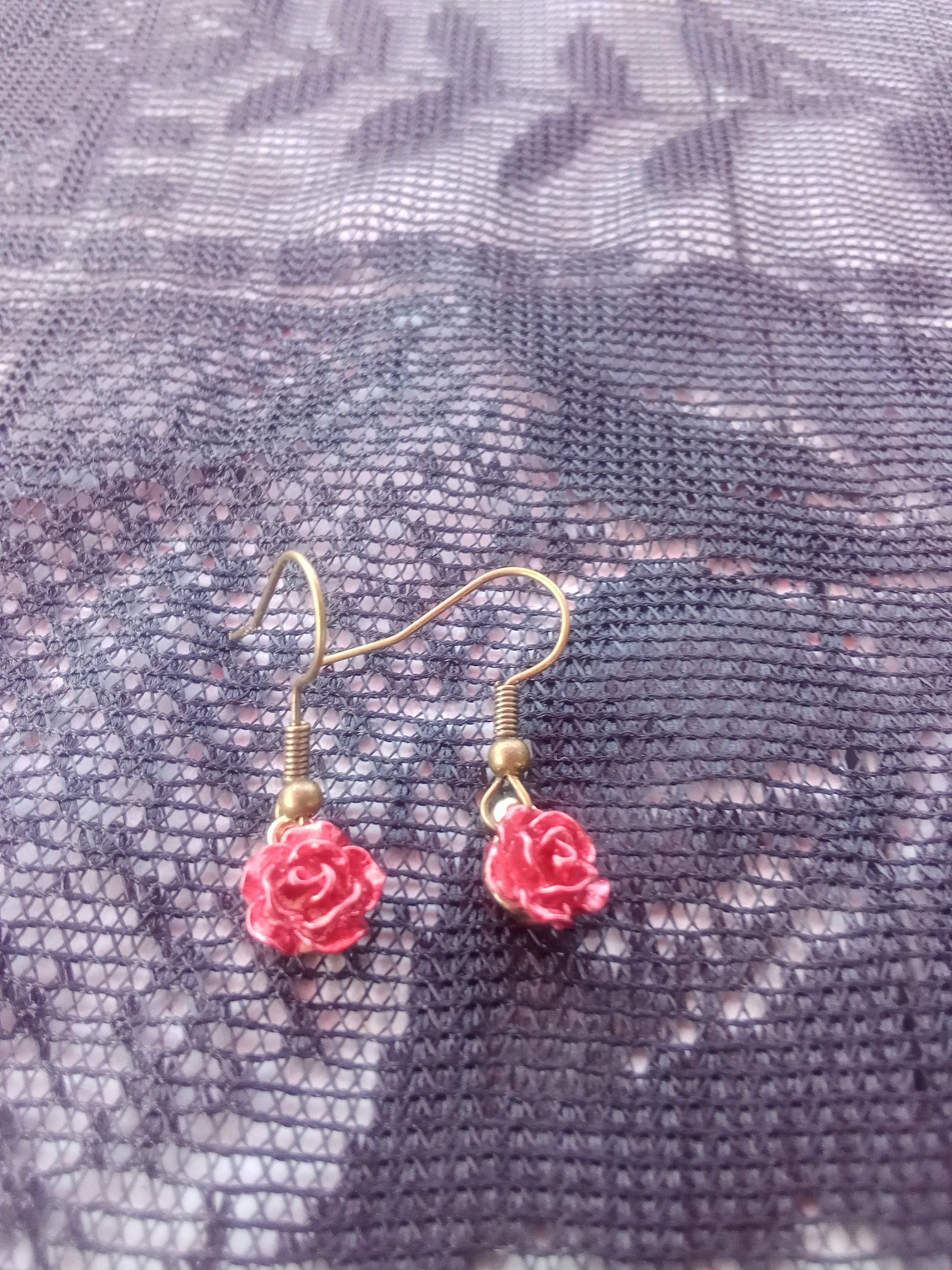 Witchy Gothic Lolita Rose Electroplate Red Glass Beads Earrings
