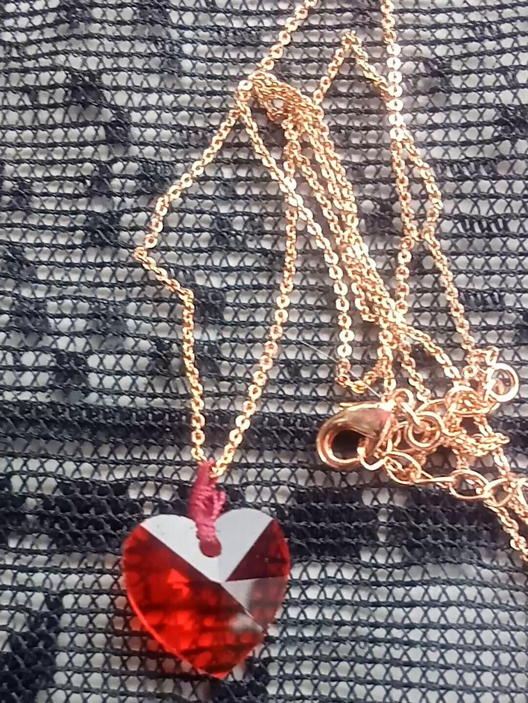 Red Glass Heart rose gold plated chain pendant necklace