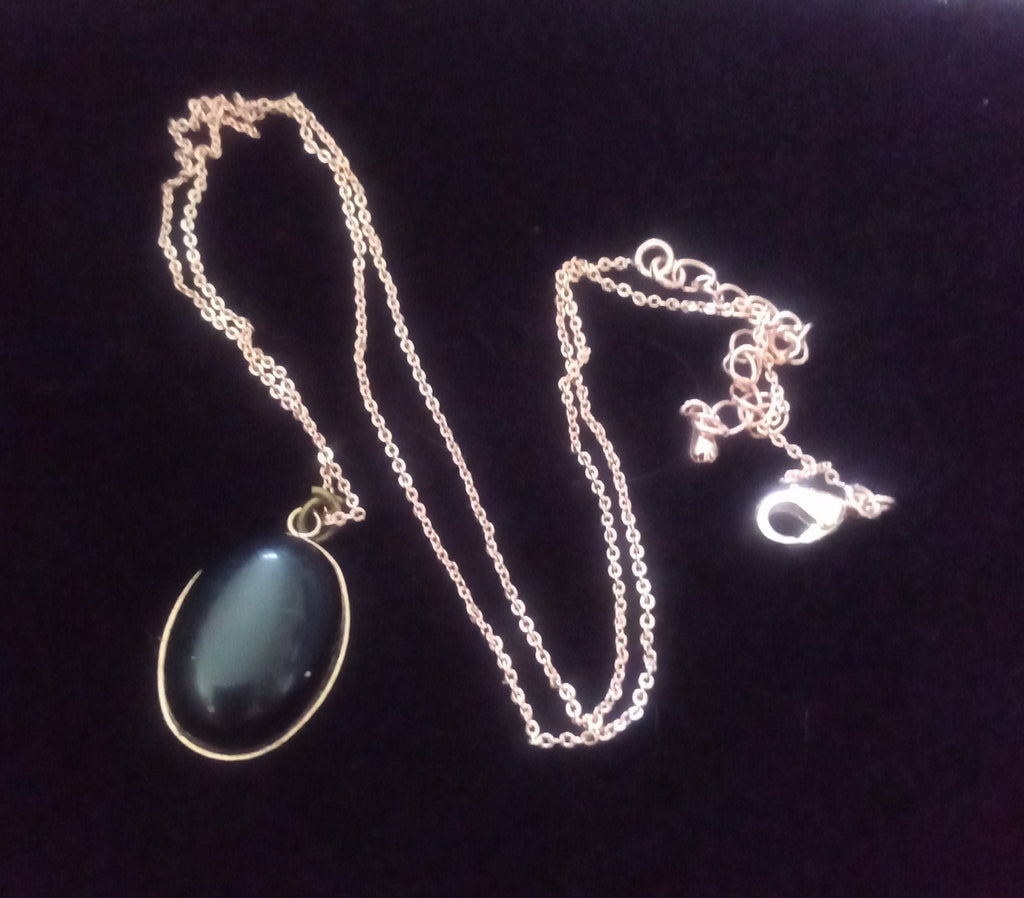 Oval Obsidian rose gold plated chain pendant necklace