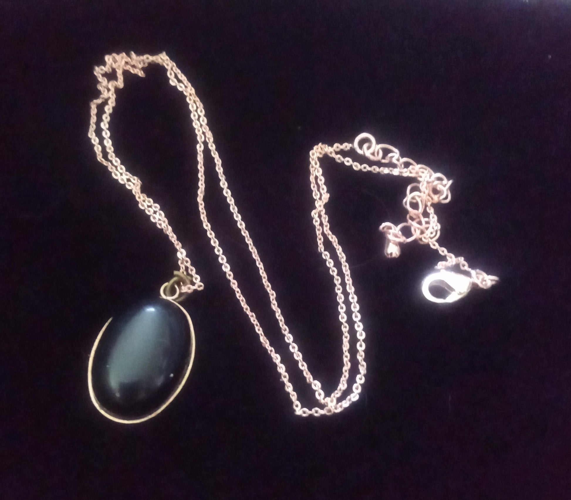 Oval Obsidian rose gold plated chain pendant necklace