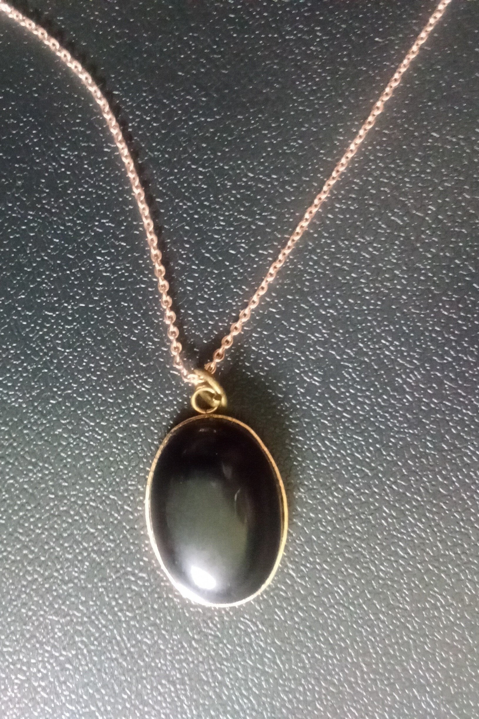 Oval Obsidian rose gold plated chain pendant necklace