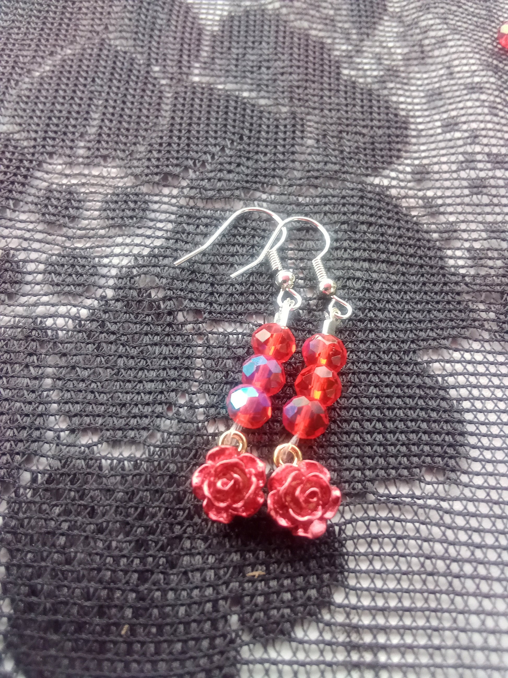 Witchy Gothic Lolita Rose Electroplate Red Glass Beads Earrings