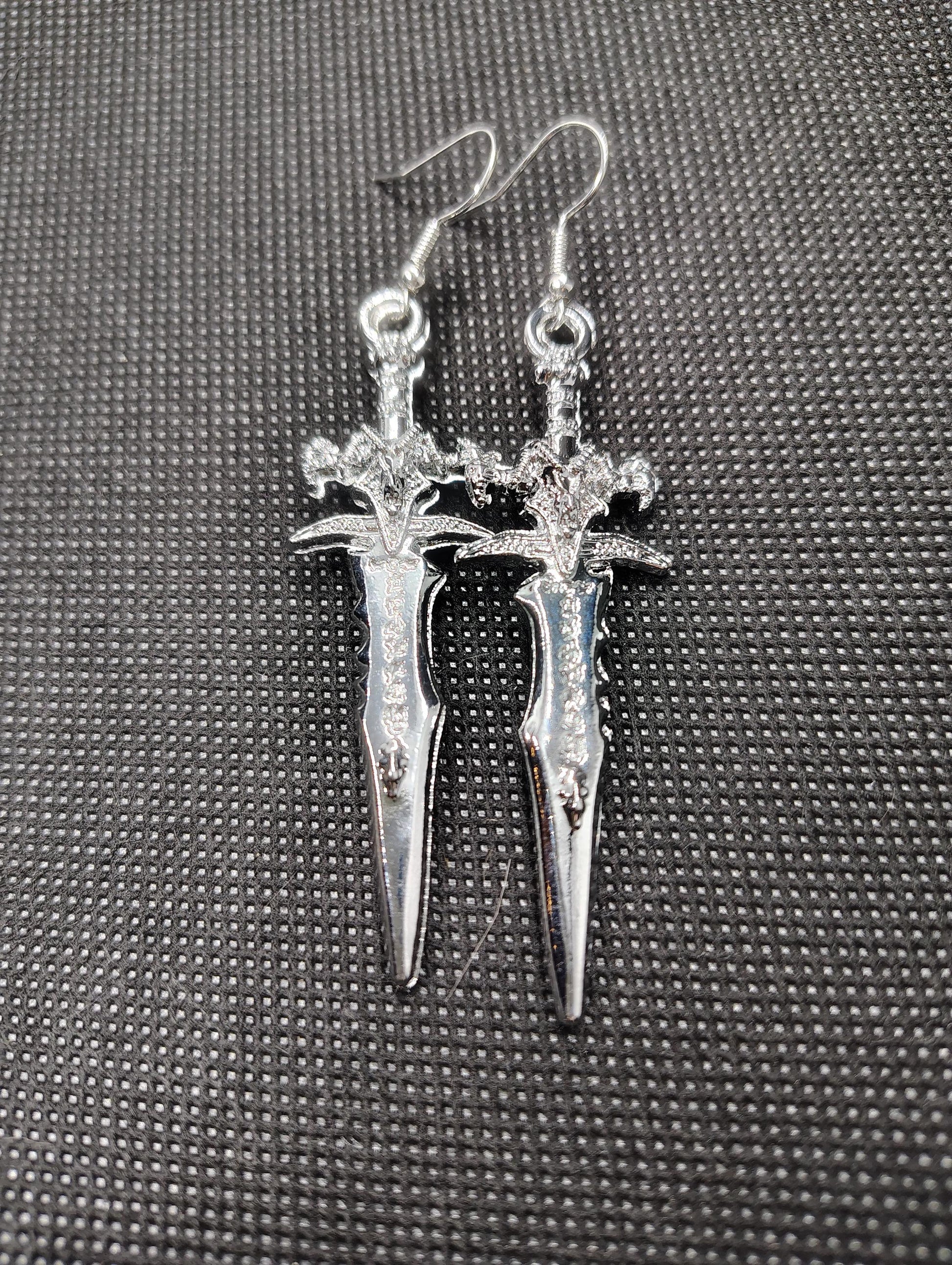 Cosplay Fantasy Athame Devil sword, Earrings, large