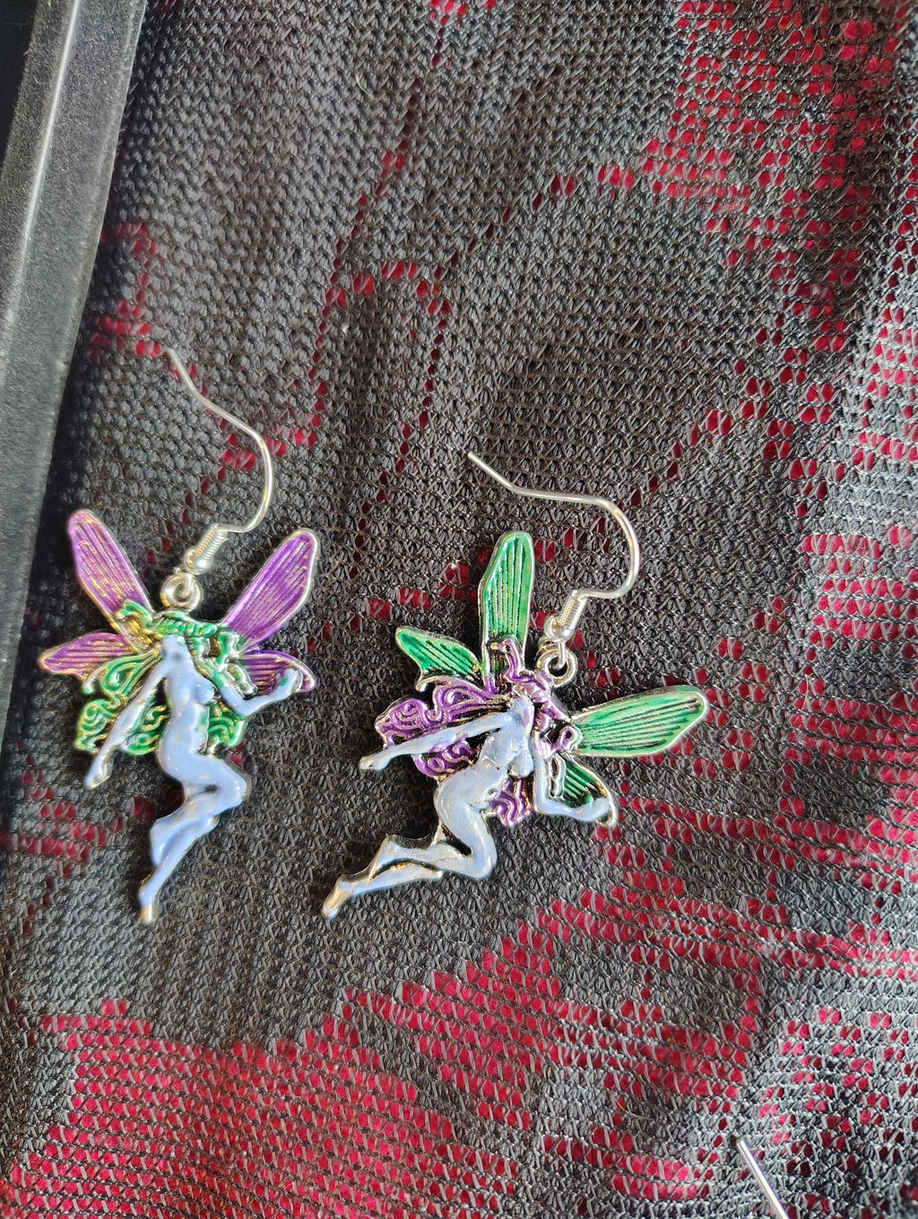 Blue, green, purple Fairy, Faerie pixie painted earrings