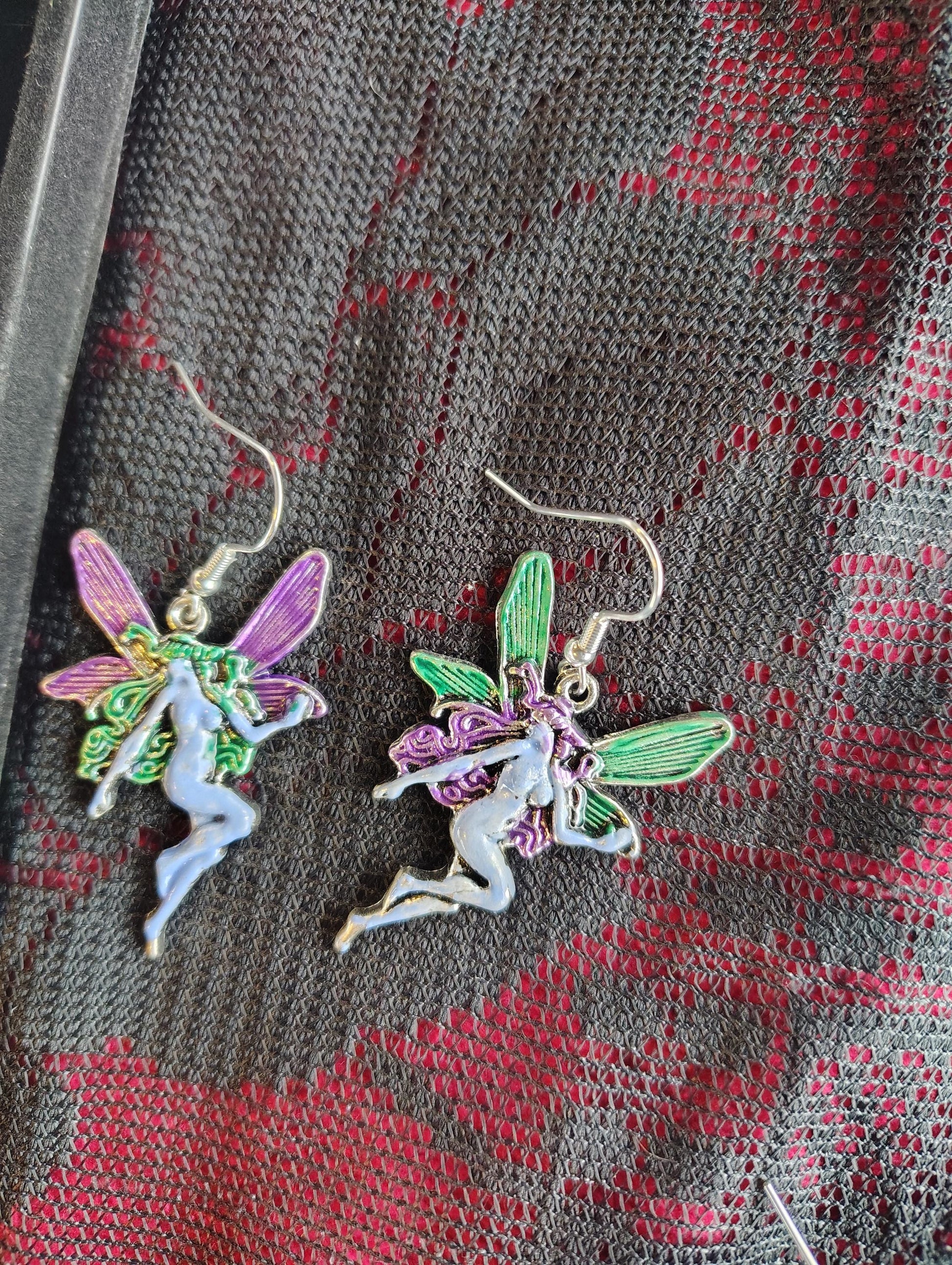 Blue, green, purple Fairy, Faerie pixie painted earrings