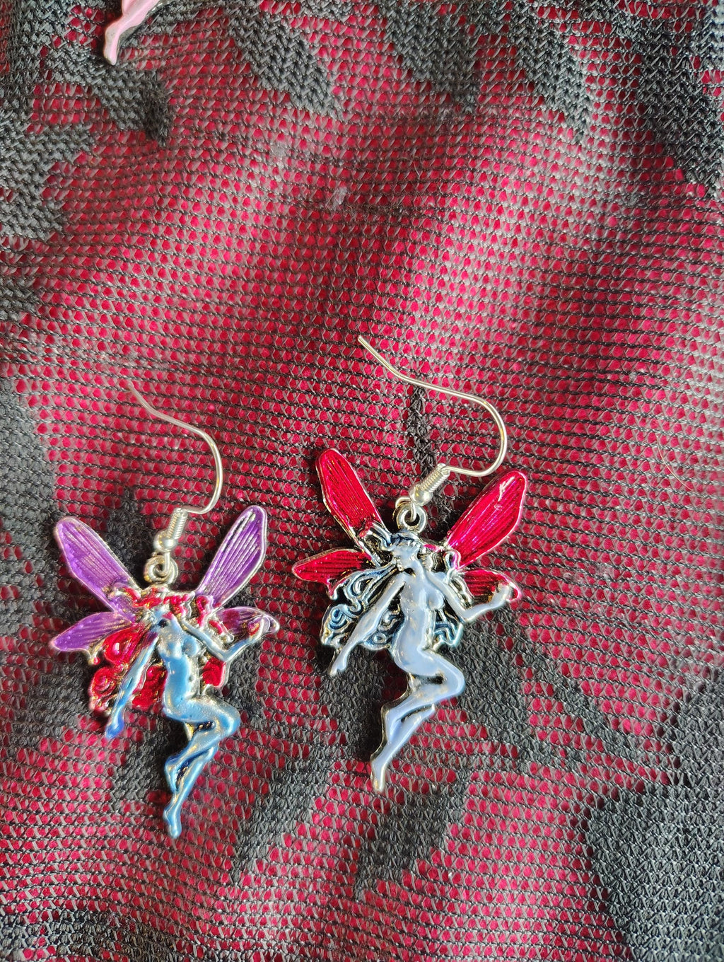 Blue, red, purple Fairy, Faerie pixie painted earrings