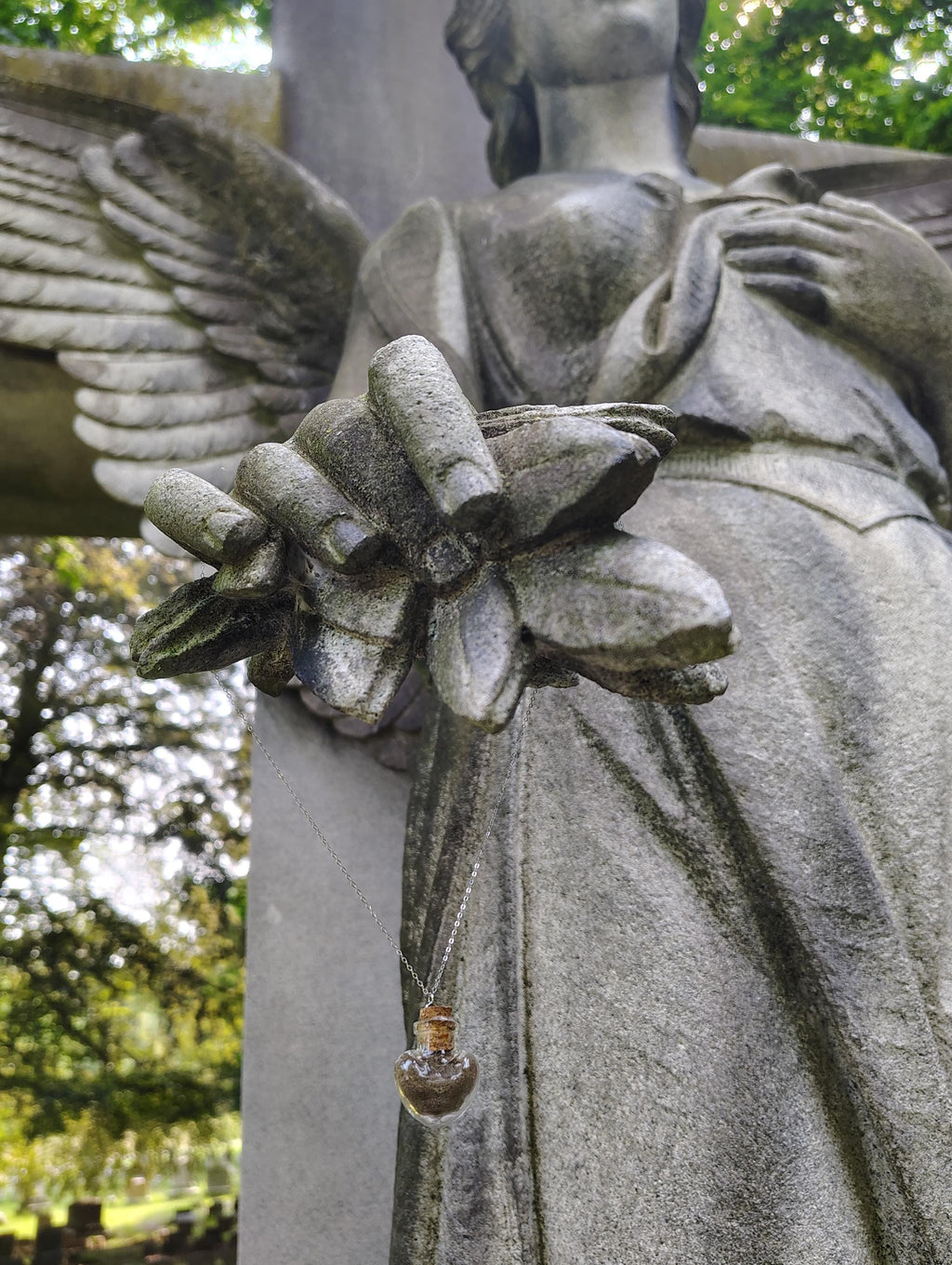 Mount Hope Cemetery Graveyard Dirt Voodoo Memento Mori heart Glass Vial gold/silver necklace