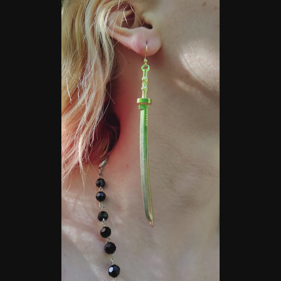 Badass gold colored Japanese Samurai Katana Sword / Blade earrings